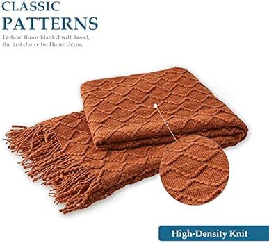 SunStyle Home Rust Throw Blanket for Couch 50 x 60 inches - Decorative Knitted Summer Blankets wi... | Amazon (US)