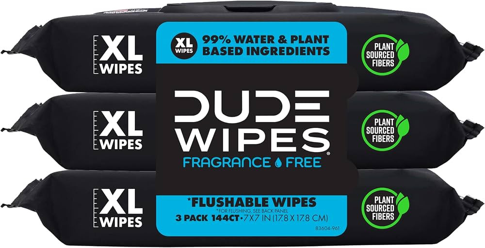 DUDE Wipes Unscented Flushable Wipes - Extra-Large Adult Wet Wipes for Sensitive Skin - 3 Pack (1... | Amazon (US)