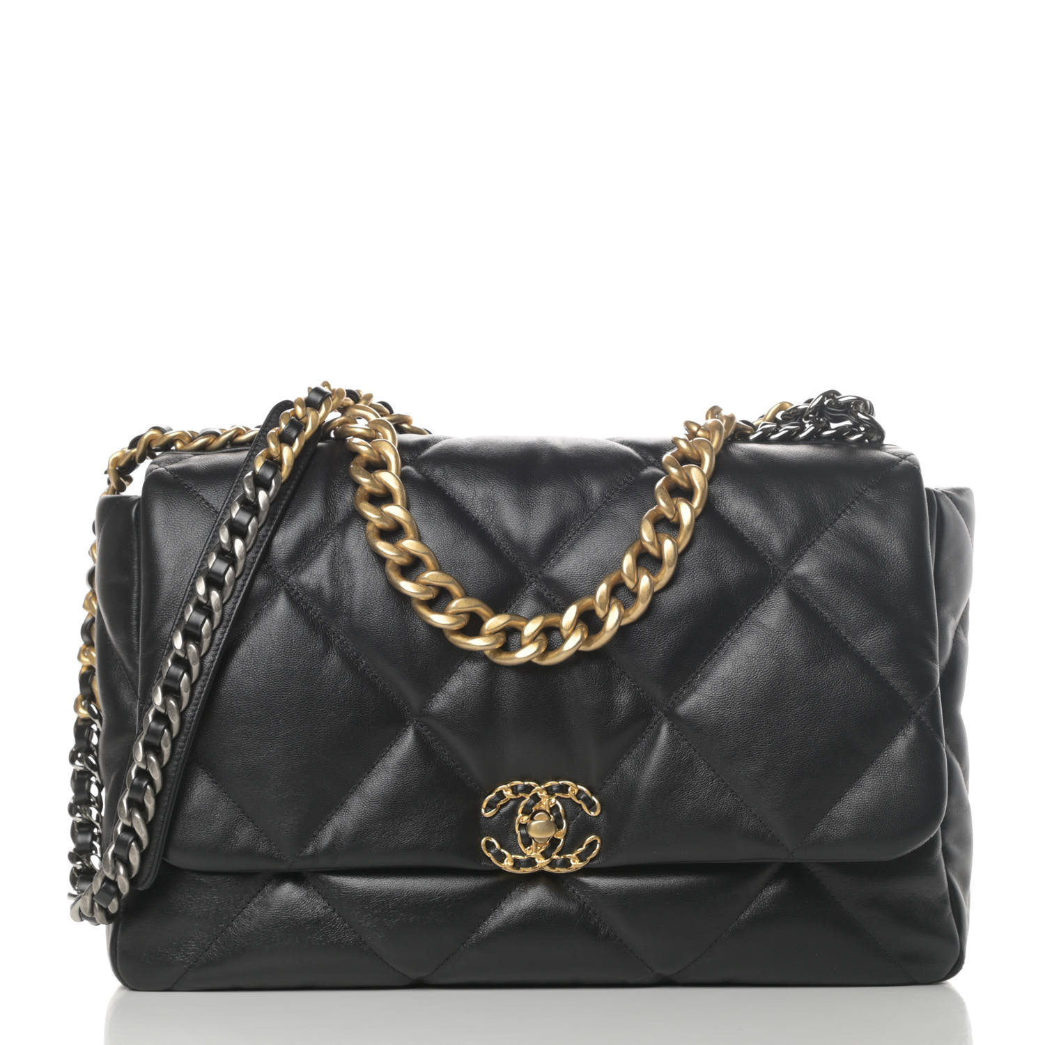 Shiny Goatskin Quilted Maxi Chanel 19 Flap Black | Fashionphile
