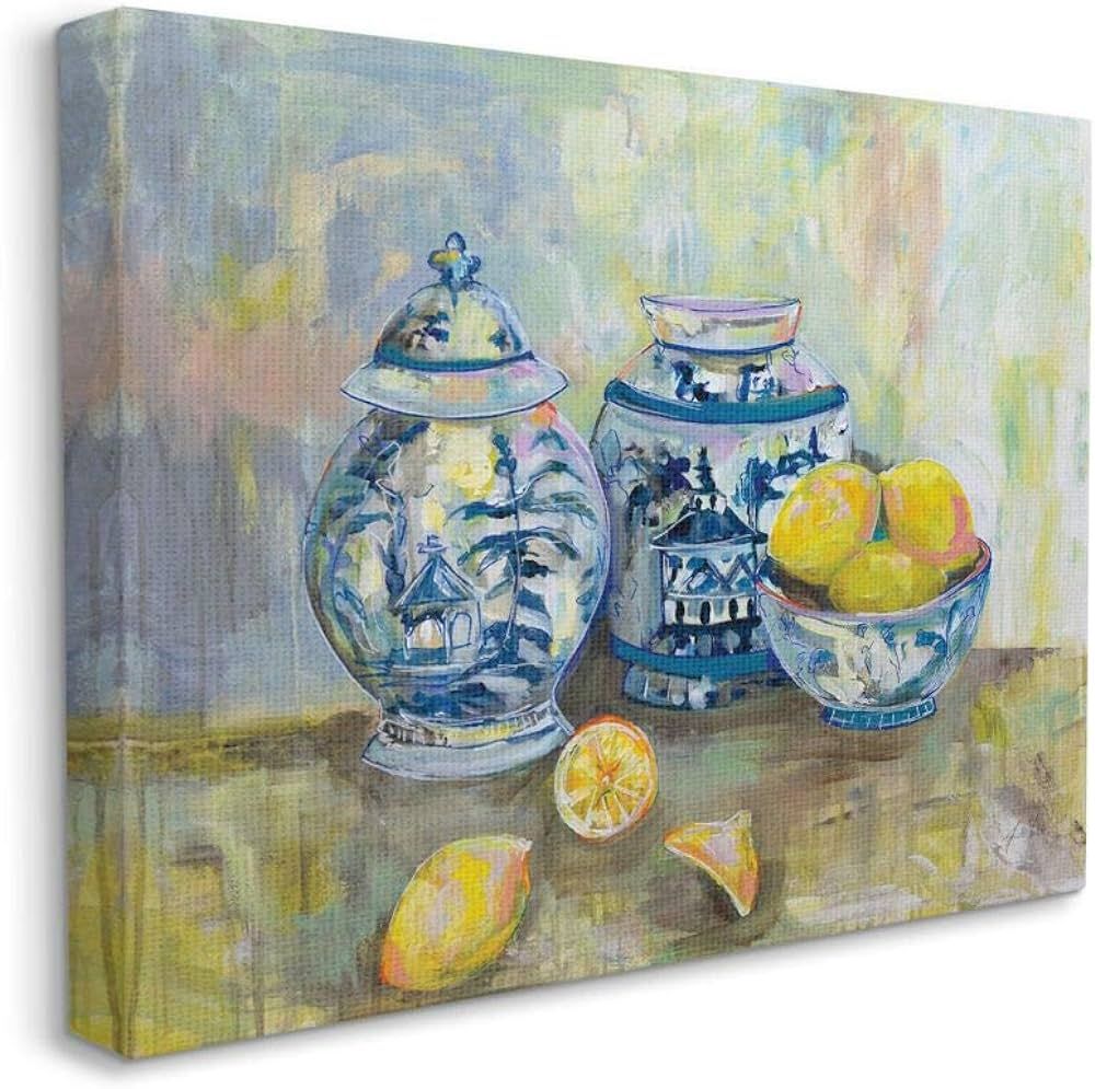 Stupell Industries Lemons and Pottery Yellow Blue Classical Painting, Gallery Wrapped Canvas, 24x... | Amazon (US)