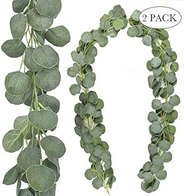 AGEOMET 2 Packs Artificial Vines Silk Eucalyptus Garland Greenery Faux Silver Dollar Eucalyptus f... | Amazon (US)