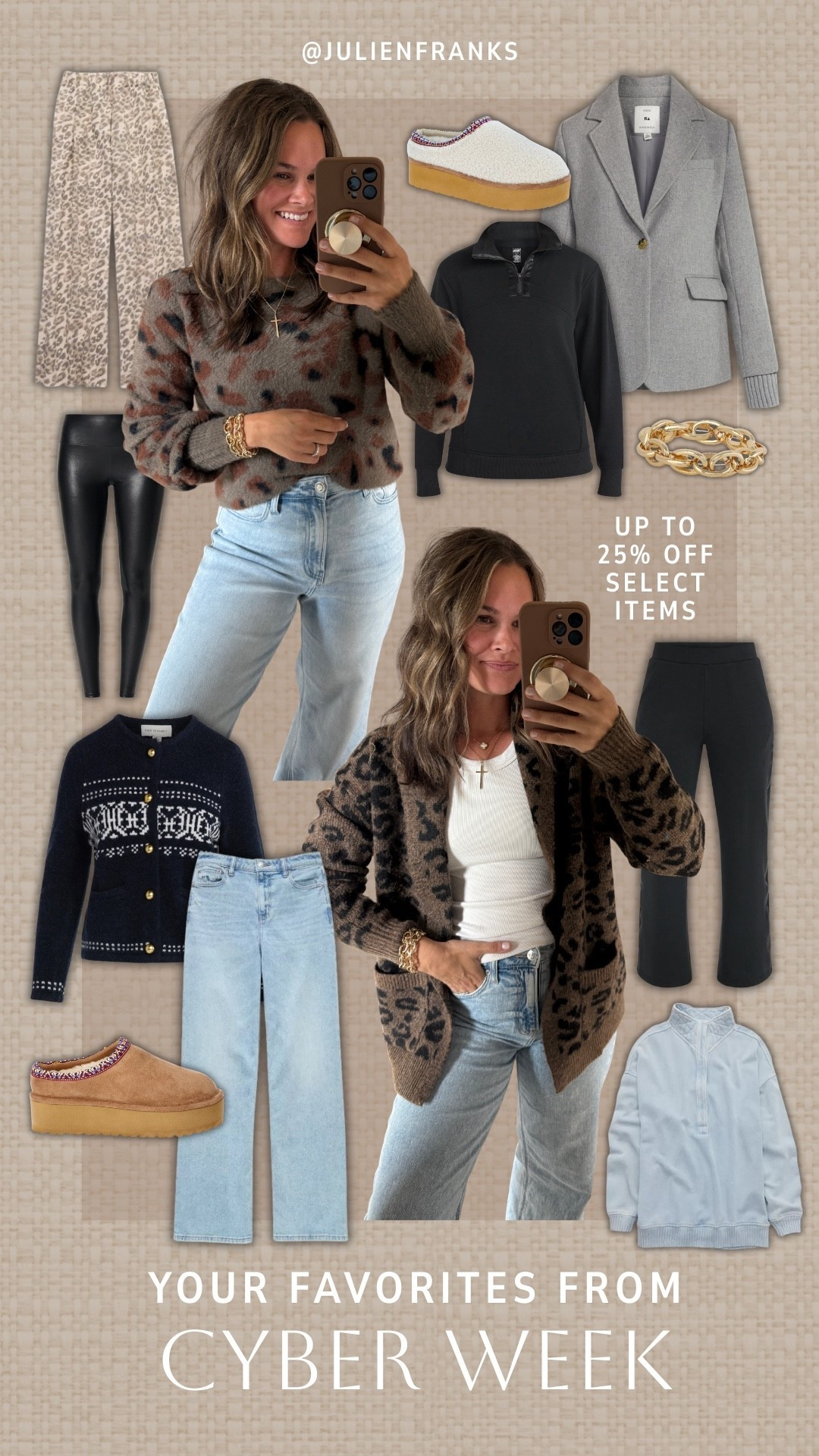 Your most-loved from Cyber Week. 🤎 So many good closet staples and layers for the holiday season! You can still get up to 25% off select items like these cozy essentials from Aerie, and my favorite Spanx faux leather leggings! 

#walmart #amazon #aerie #americaneagle #spanx #casualstyleinspo #winterstyleinspo #layeringpieces #sweaters #loungewear #denim #fauxleather #salealert

#LTKSeasonal #LTKHoliday #LTKSaleAlert