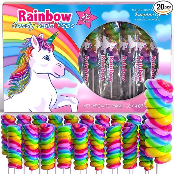 Unicorn Candy Lollipops Individually Wrapped Bulk 20pk| Swirl Lollipop Rainbow Candy , Unicorn Pa... | Amazon (US)