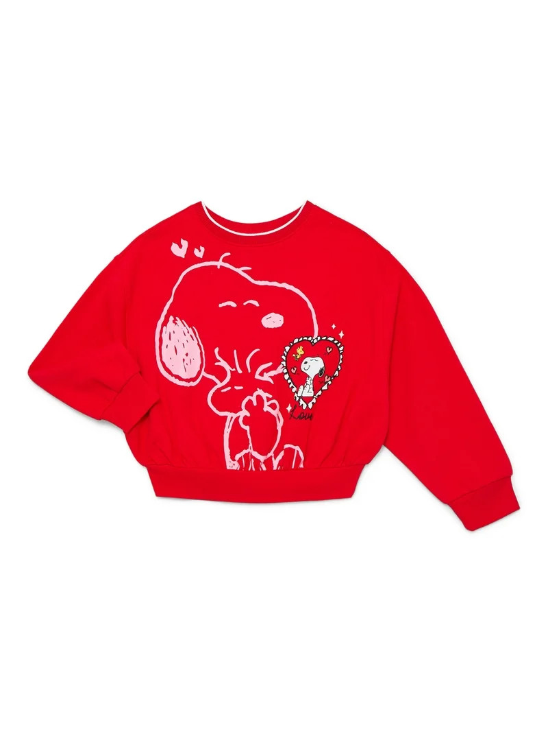 Snoopy Girls Valentine's Day Graphic Fleece Crew Pullover, Sizes 4-16 | Walmart (US)