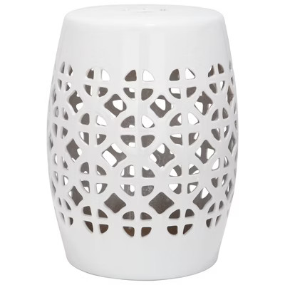 White Circle Lattice Garden Stool - White - Safavieh | Target