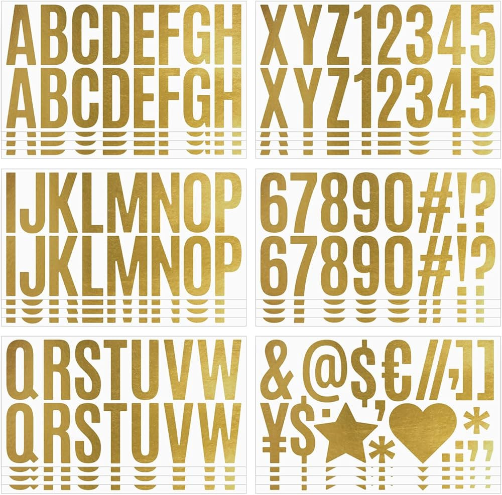 400 Pieces Gold Letter Stickers 24 Sheets Large Letter Stickers 2.5 Inch Self Adhesive Number Alp... | Amazon (US)