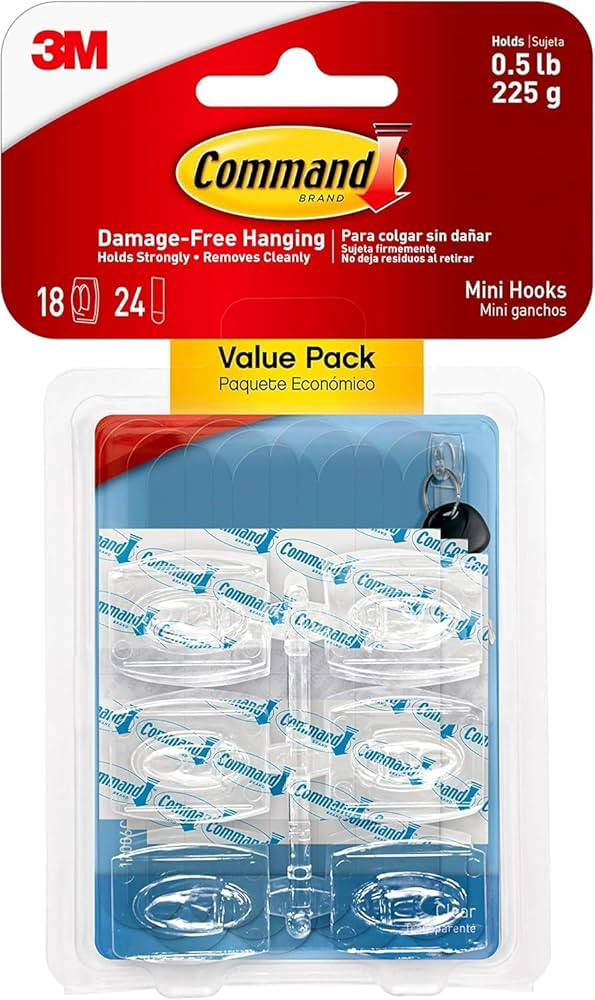 Command Mini Hooks Value Pack, Clear, 18-Hooks (17006CLR-18ES), Organize Damage-Free | Amazon (US)