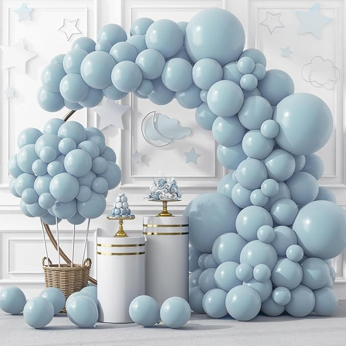 RUBFAC 129pcs Dusty Blue Balloons Different Sizes 18 12 10 5 Inch Latex Haze Blue Balloon Garland... | Amazon (US)