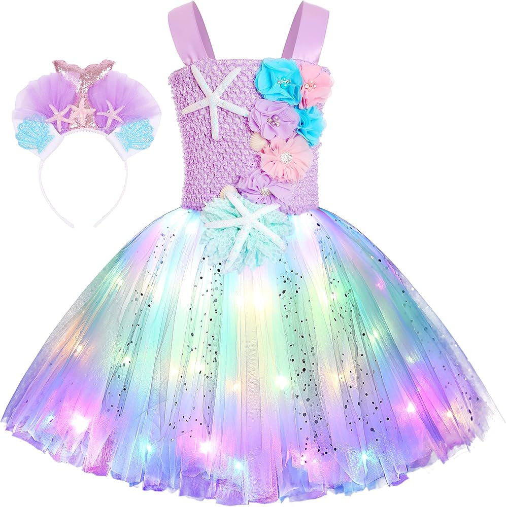 Girls Mermaid Costume Mermaid Tutu Dress Color Led Light Up for Halloween Birthday Party 3-8Years | Amazon (US)