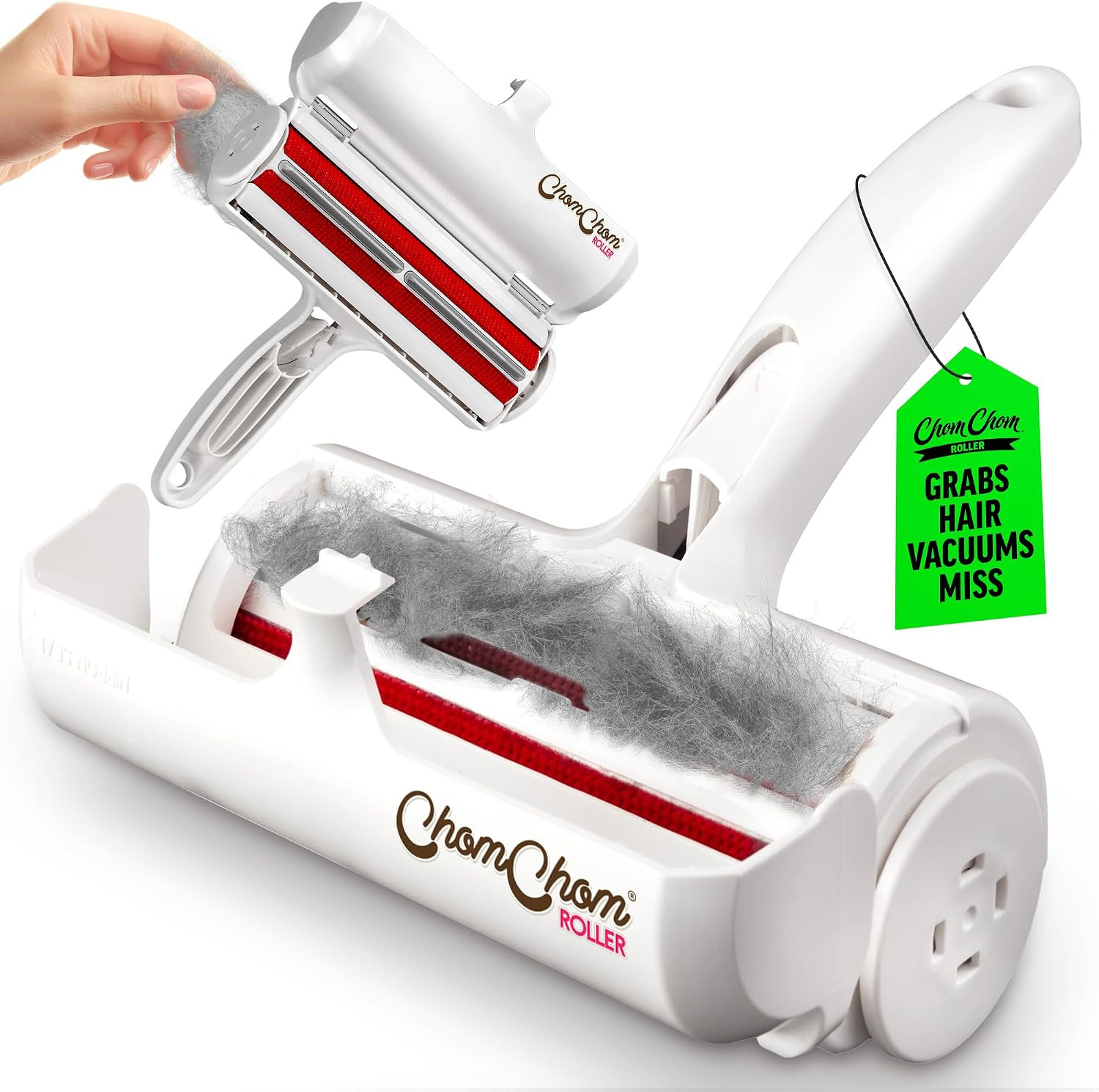 ChomChom Roller Pet Hair Remover – Original Size Reusable Lint Roller for Cat & Dog Hair on Furniture, Couch, Carpet, Car, Rugs & Bedding – Portable, Eco-Friendly (White) | Amazon (US)