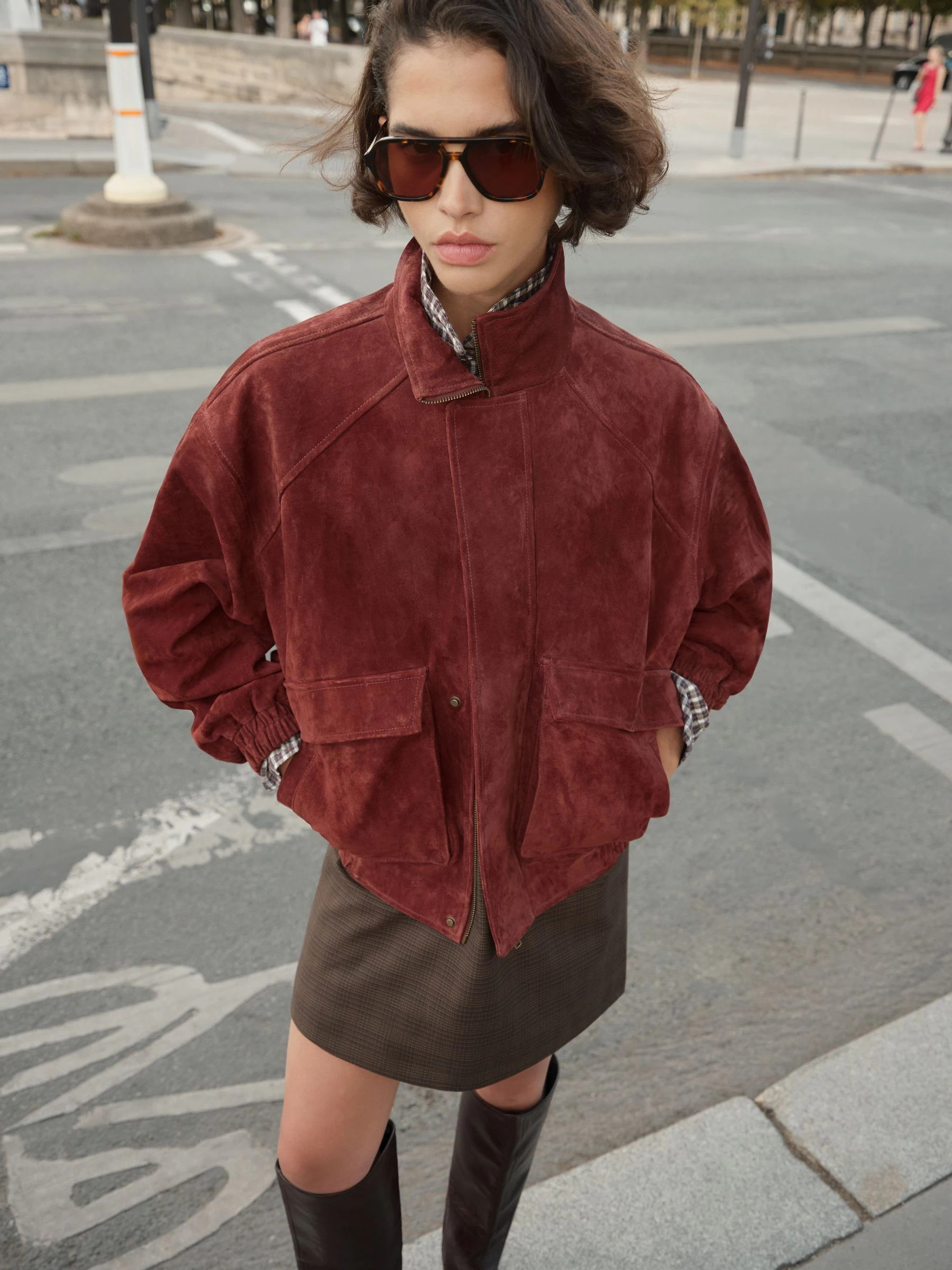 BHOEM BHOEM Rust Brown Real Suede Bomber Jacket | Next EU