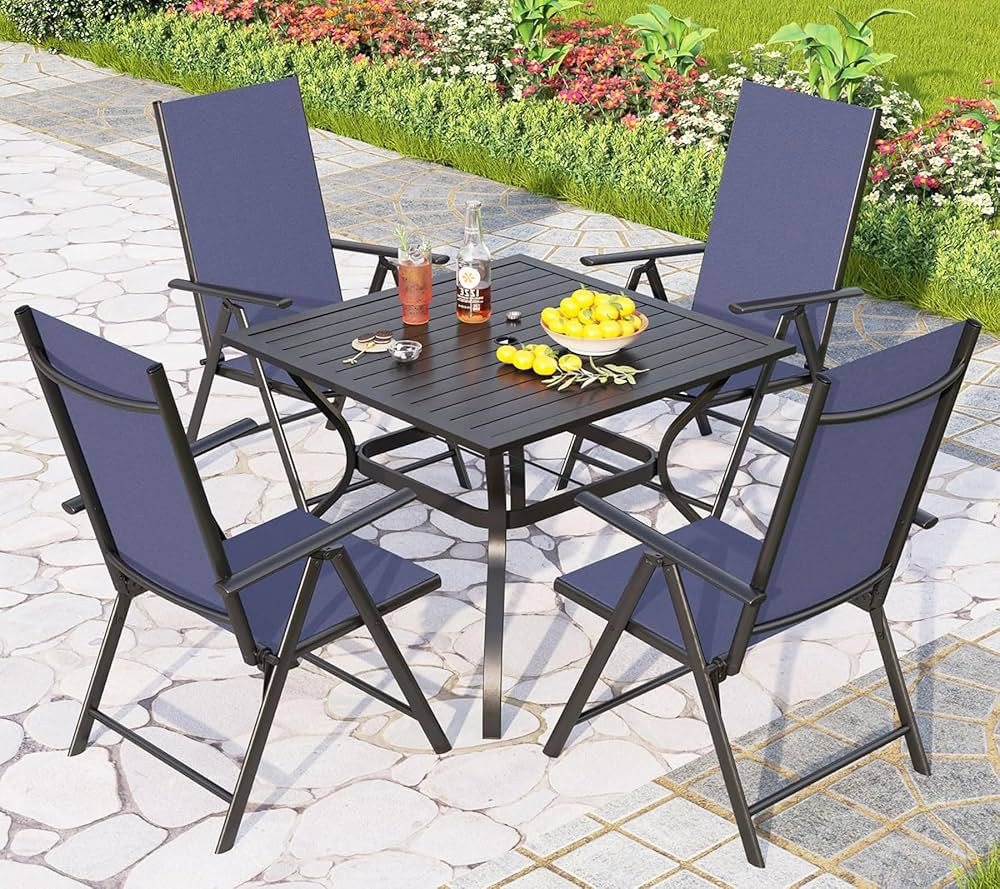PHI VILLA Outdoor Dining Set for 4 with Patio Table and Chairs, Patio Dining Furniture Set with A... | Amazon (US)