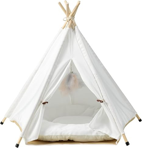 The Cat Ladies Cat Teepee - White Small Dog Tent Bed with a Soft Inner Cushion - Indoor Pet Teepe... | Amazon (US)
