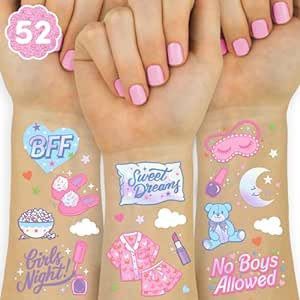 xo, Fetti Pink Sleepover Party Temporary Tattoos for Girls - 52 styles | Pink Birthday Party Supp... | Amazon (US)