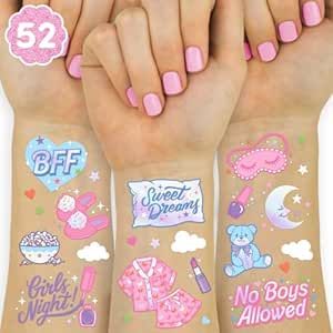 xo, Fetti Pink Sleepover Party Temporary Tattoos for Girls - 52 styles | Pink Birthday Party Supp... | Amazon (US)