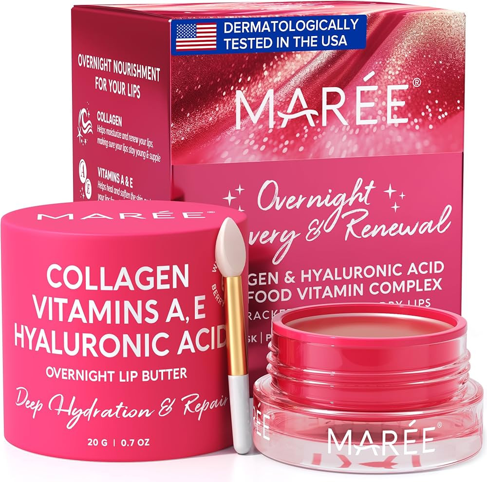 MAREE Lip Mask with Hyaluronic Acid & Coconut Oil - Overnight Collagen Lip Butter to Nourish & Hy... | Amazon (US)