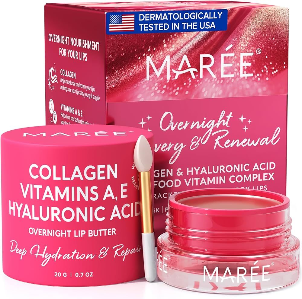 MAREE Lip Mask with Hyaluronic Acid & Coconut Oil - Overnight Collagen Lip Butter to Nourish & Hy... | Amazon (US)