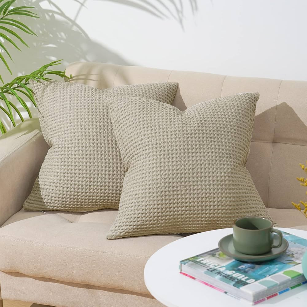PHF 100% Cotton Waffle Weave Throw Pillow Cover, 20" x 20", 2 Pack Elegant Home Decorative Square... | Amazon (US)