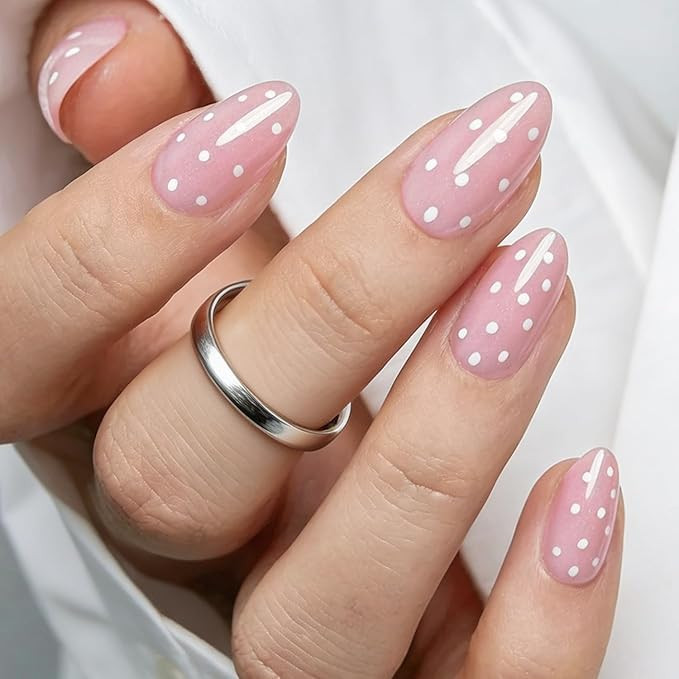 Modelones Pink Press on Nails Almond, Polka Dot Short Fake Nails, Reusable Nail Kit with Nail Glu... | Amazon (US)