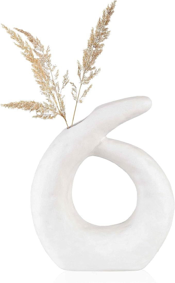 Crutello Nordic Minimalist Ceramic White Vase - Modern Home Decor for Mantles, Bookshelves, Table... | Amazon (US)