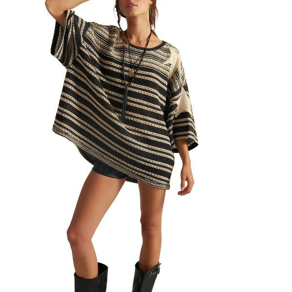 Women's Free People We The Free Fun In The Sun 3/4 Sleeve Oversized Shirt Small Oreo Combo | Scheels Sports