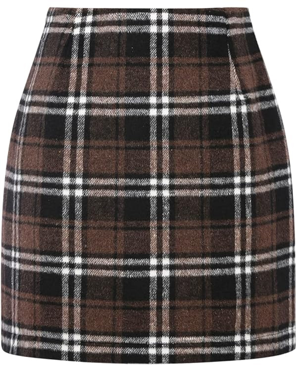 IDEALSANXUN Womens High Waist Plaid Skirt Bodycon Pencil Wool Mini Skirts | Amazon (US)
