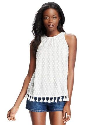 Old Navy Swing Tassel Tank For Women Size L Tall - White texture | Old Navy US