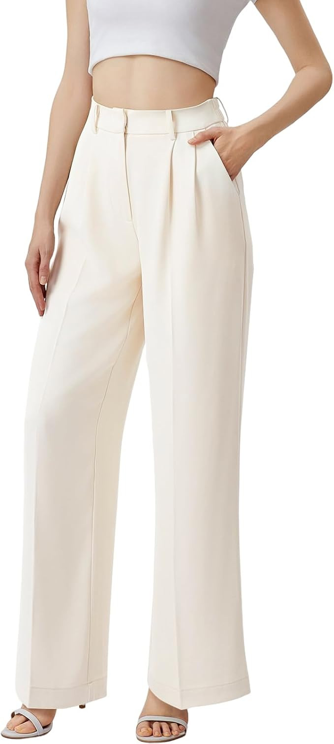 Wide Leg Pants for Women | High Waisted Trousers with Pockets | Comfortable Casual Business Work ... | Amazon (US)