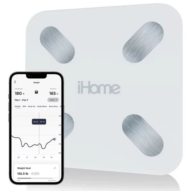 iHome Smart Scale, BT connectivity, Body Weight Composition, BMI, Body Fat Percentage Tracker, wi... | Walmart (US)