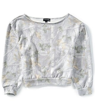 Originality Big Girls Long-Sleeve Off-The-Shoulder Camouflage-Printed Fleece Cropped Sweatshirt |... | Dillard's