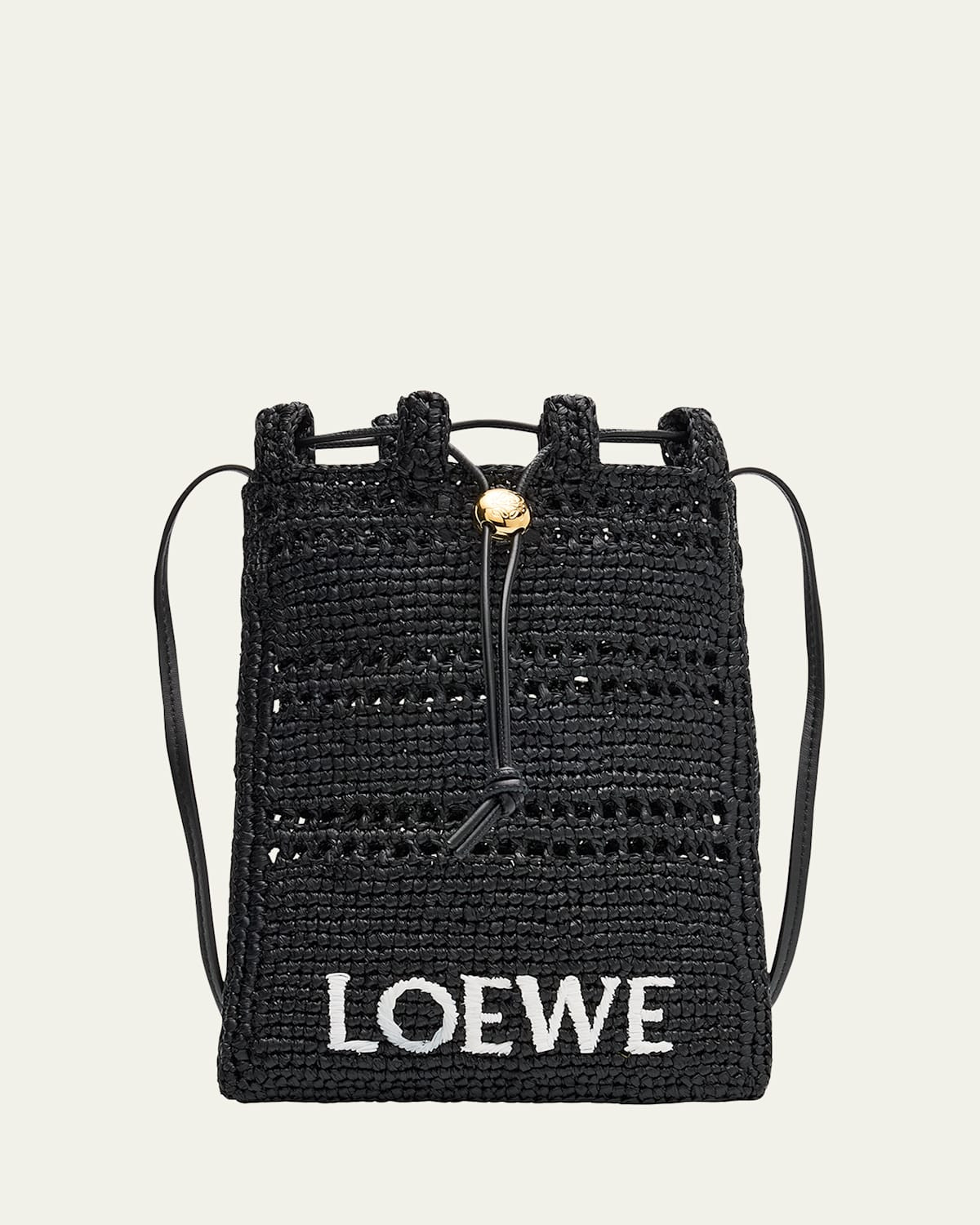 x Paula's Ibiza Drawstring Pocket Crossbody Bag in Raffia | Bergdorf Goodman