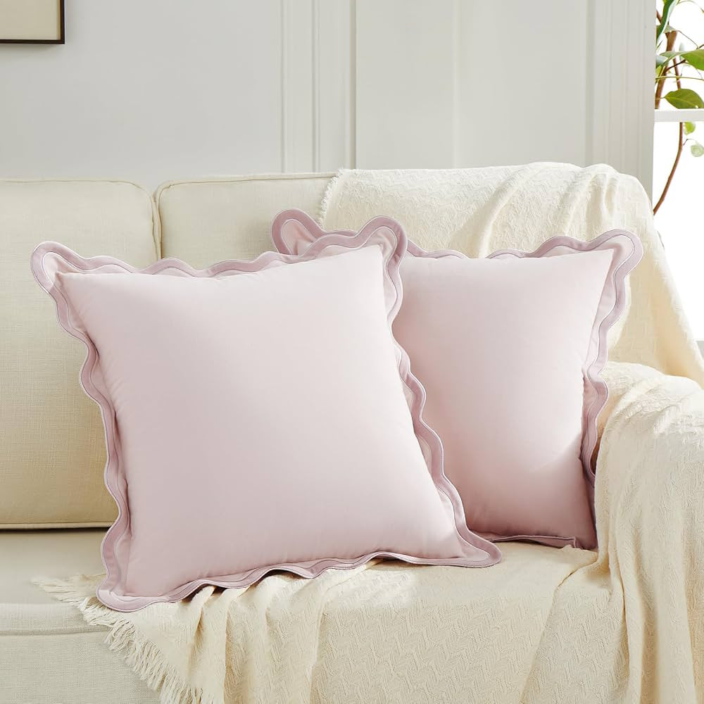 Amazon.com: Fancy Homi Set of 2 Blush Pink Decorative Throw Pillow Covers 18x18 Inch with Scallop... | Amazon (US)