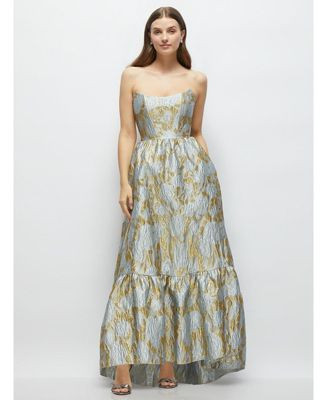 Dessy Collection Women's Strapless Cat-Eye Boned Bodice Brocade High-Low Dress - Winter mist | Macy's