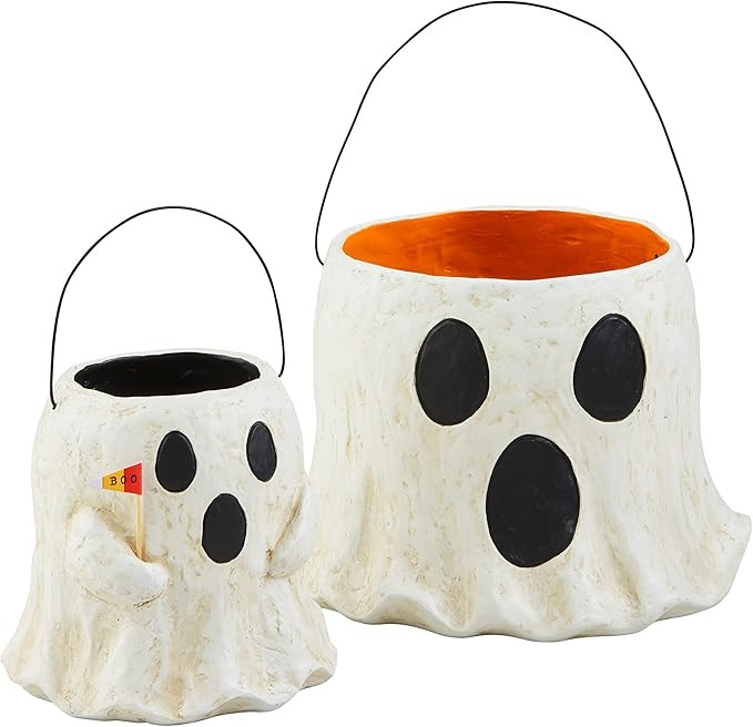 Mud Pie Paper Mache Halloween Treat Buckets, White | Amazon (US)