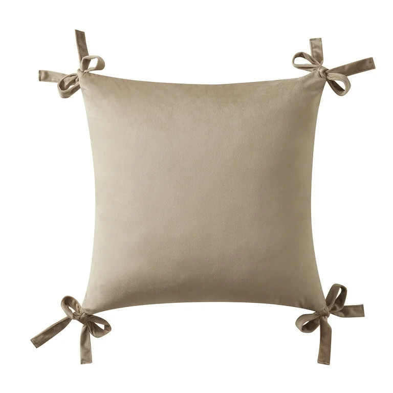 My Texas House 20" x 20" Taupe Velvet Bow Decorative Pillow Cover | Walmart (US)