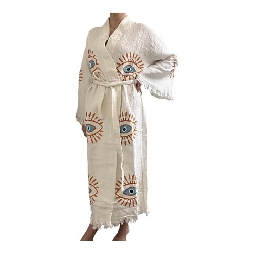 Pinus Evil Eye Kimono Robe Hand Painted, 100% Cotton, Robe, Loungewear, housecoat One Size Fits XS-L (US, Alpha, One Size, Regular, Regular, 1, Eye of Sun) | Amazon (US)