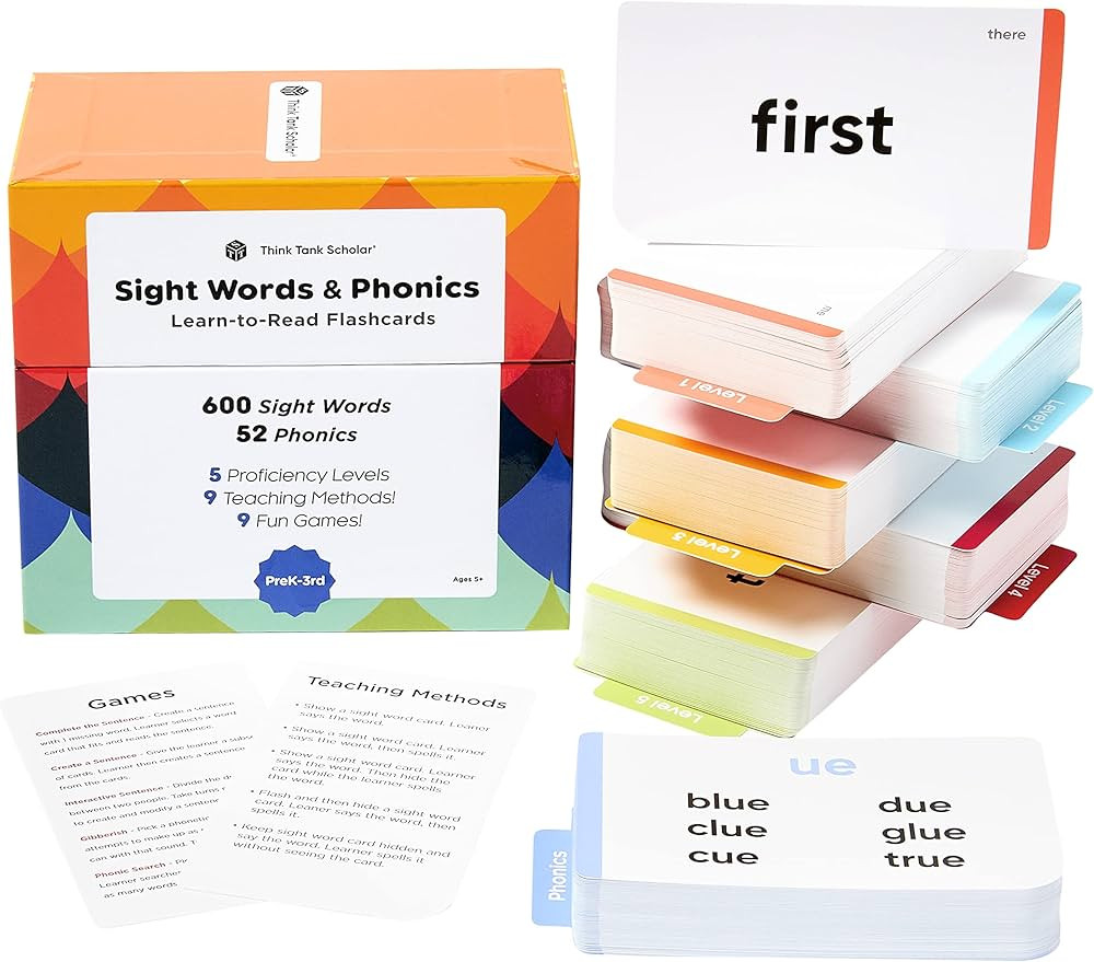 Think Tank Scholar 652 Sight Words/Phonics Flash Cards, Learn to Read: CVC Blends, Short/Long Vow... | Amazon (US)