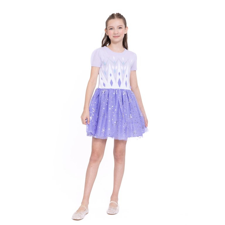 Girls Disney Frozen Elsa Cosplay Short Sleeve Sweater Dress, Sizes 4-12 | Walmart (US)