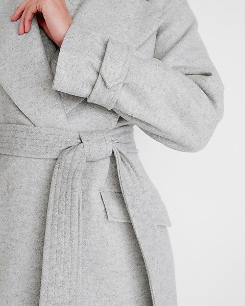 Belted Wrap Front Faux Wool Coat | Express