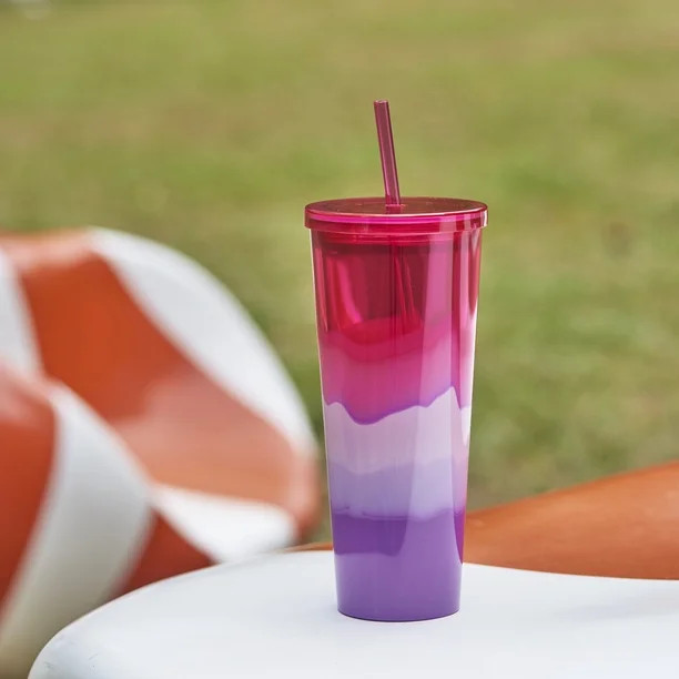 Mainstays 26 oz Double Wall Plastic Mixed Injected Tint Tumbler, Pink | Walmart (US)