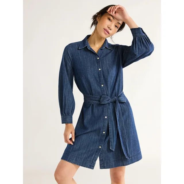 Free Assembly Women’s Denim Belted Mini Shirtdress, Sizes XS-XXL | Walmart (US)