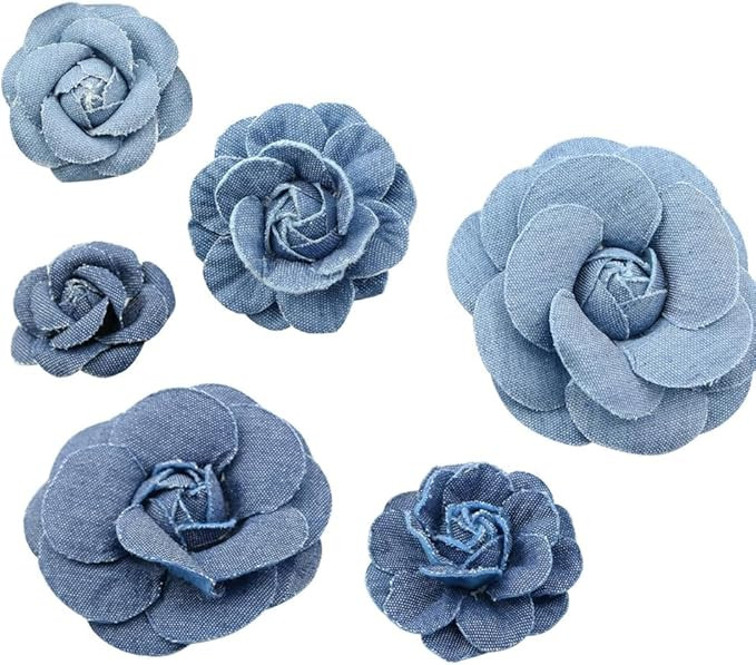YXQ 6Pcs Fabric Flower 3 Sizes Denim Flowers Decoration DIY Crafts | Amazon (US)