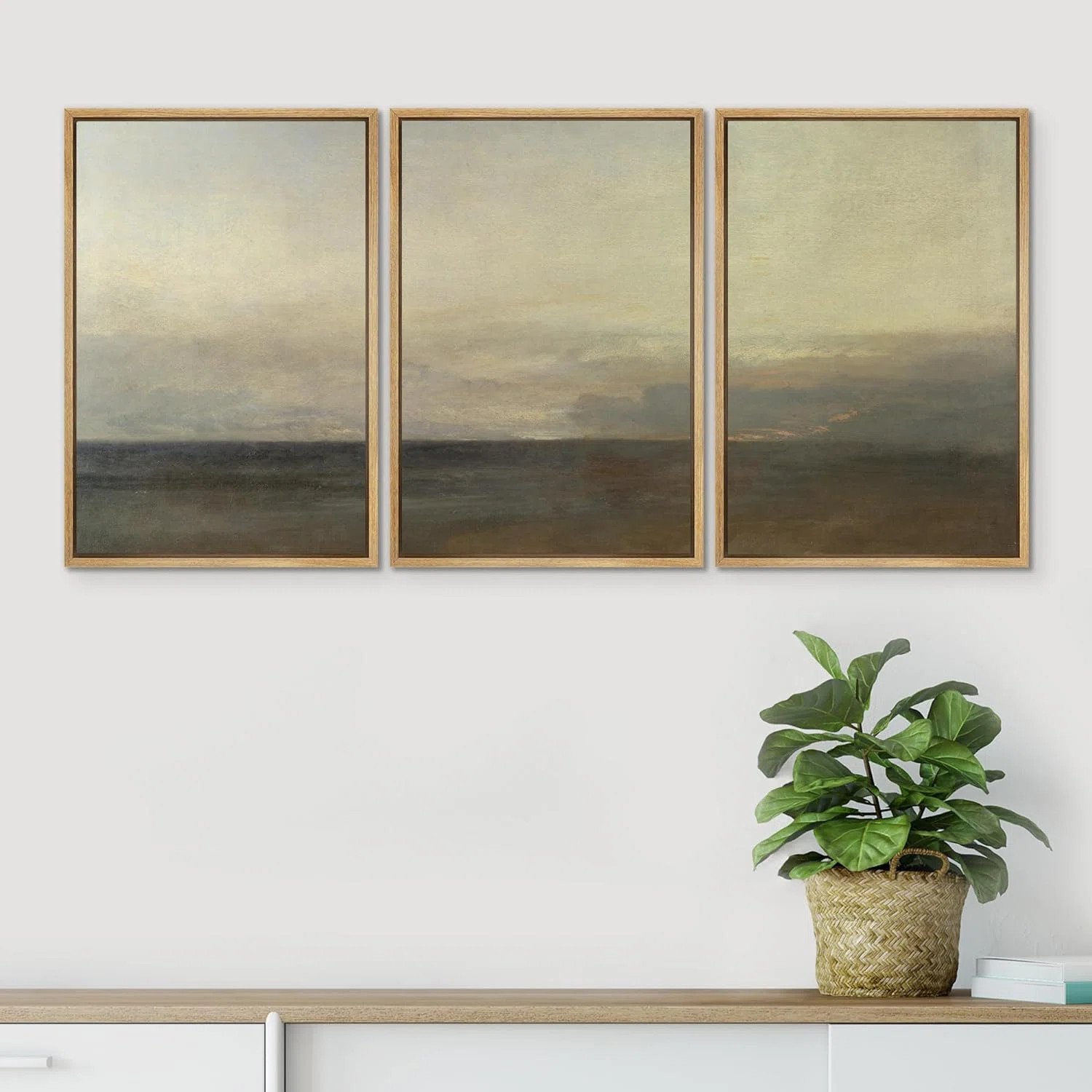 IDEA4WALL Minimal Landscape Paint Stroke Sea Landscape Framed On Canvas 3 Pieces Print & Reviews ... | Wayfair North America