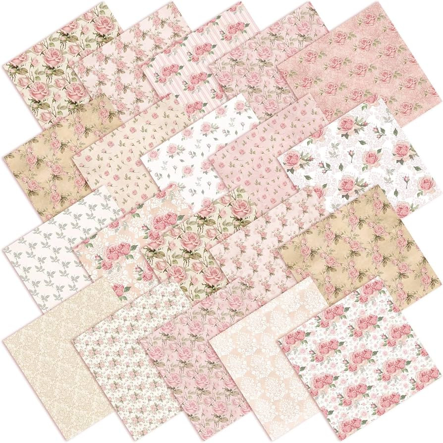 HunnmingRe 20 Pcs 10''x10'' Vintage Rose Quilting Fabric Square Bundle Retro Floral Precuts Quilt... | Amazon (US)