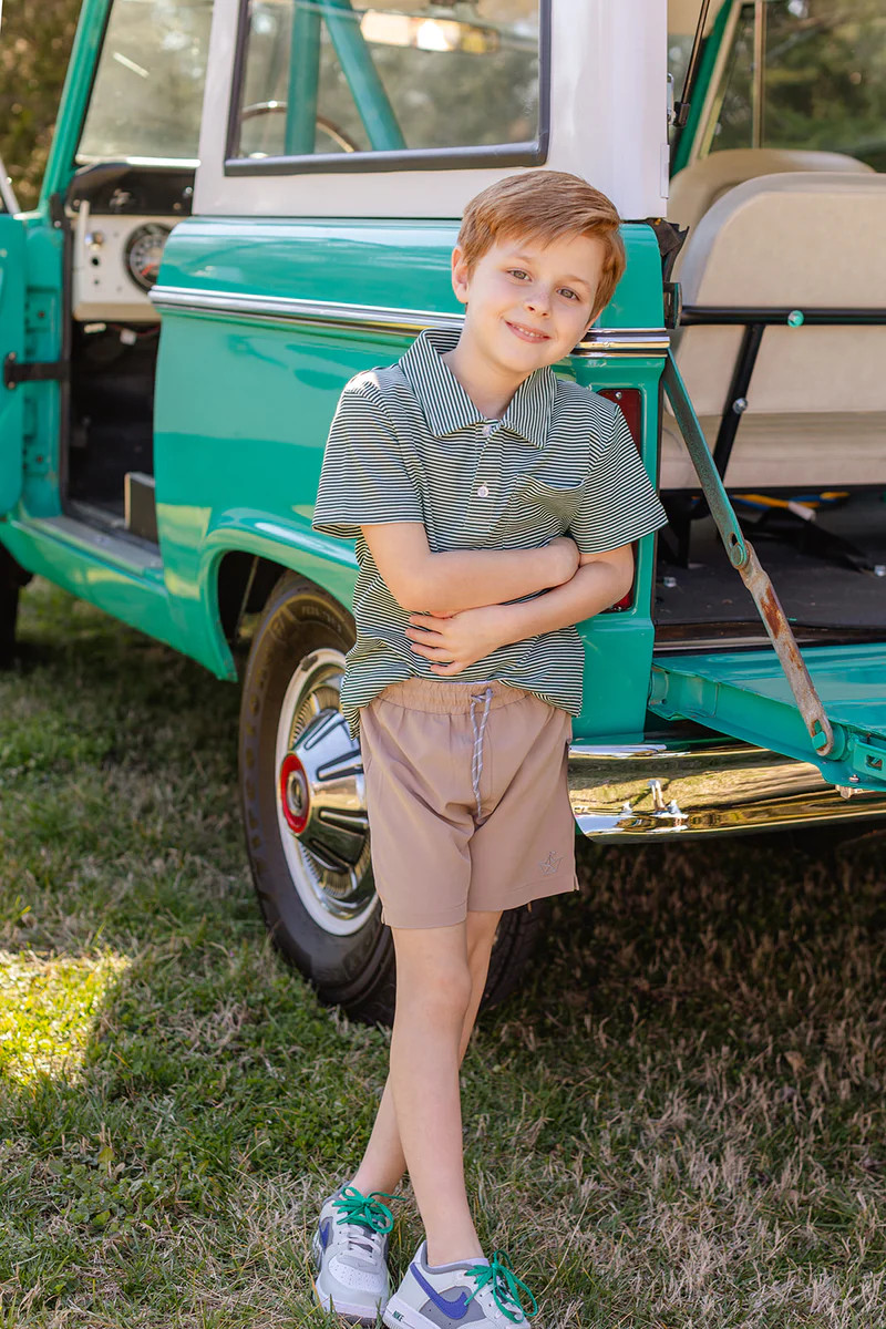 POCKET POLO - HUNTER GREEN/WHITE STRIPE | Little Paper Kids (US)