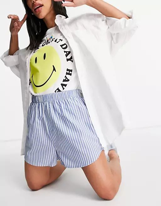 Weekday Day organic cotton pull on shorts in white and blue stripes | ASOS (Global)