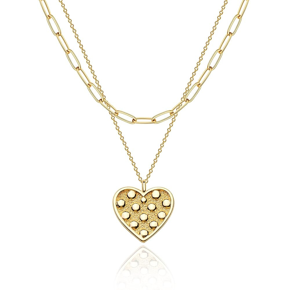 MEVECCO Layered Heart Necklace Pendant Handmade 18k Gold Plated Dainty Gold Choker Arrow Bar Laye... | Amazon (US)