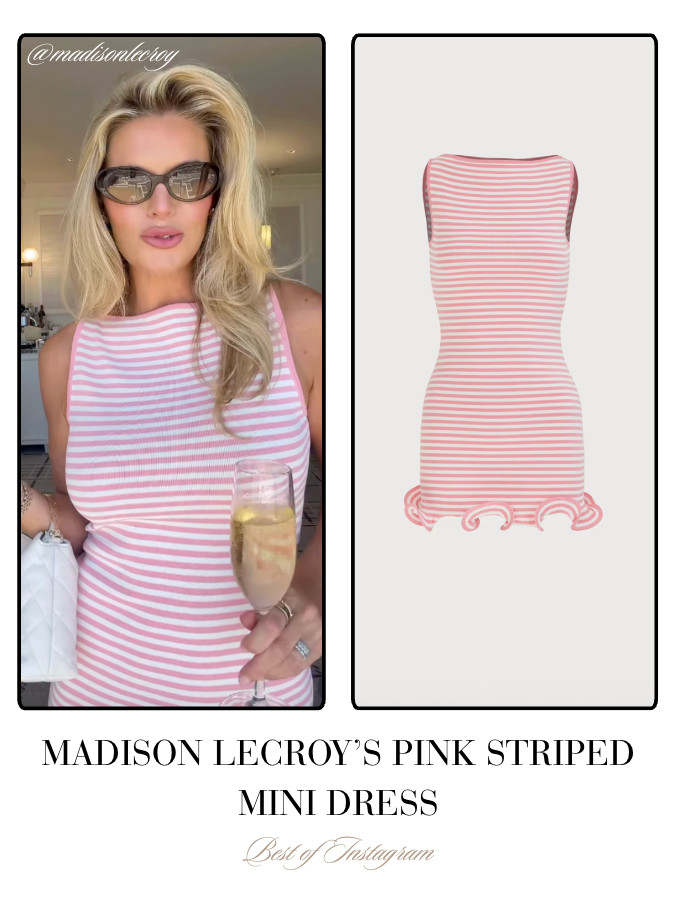 Madison LeCroy's Pink Striped Mini Dress 📸= @madisonlecroy 

 