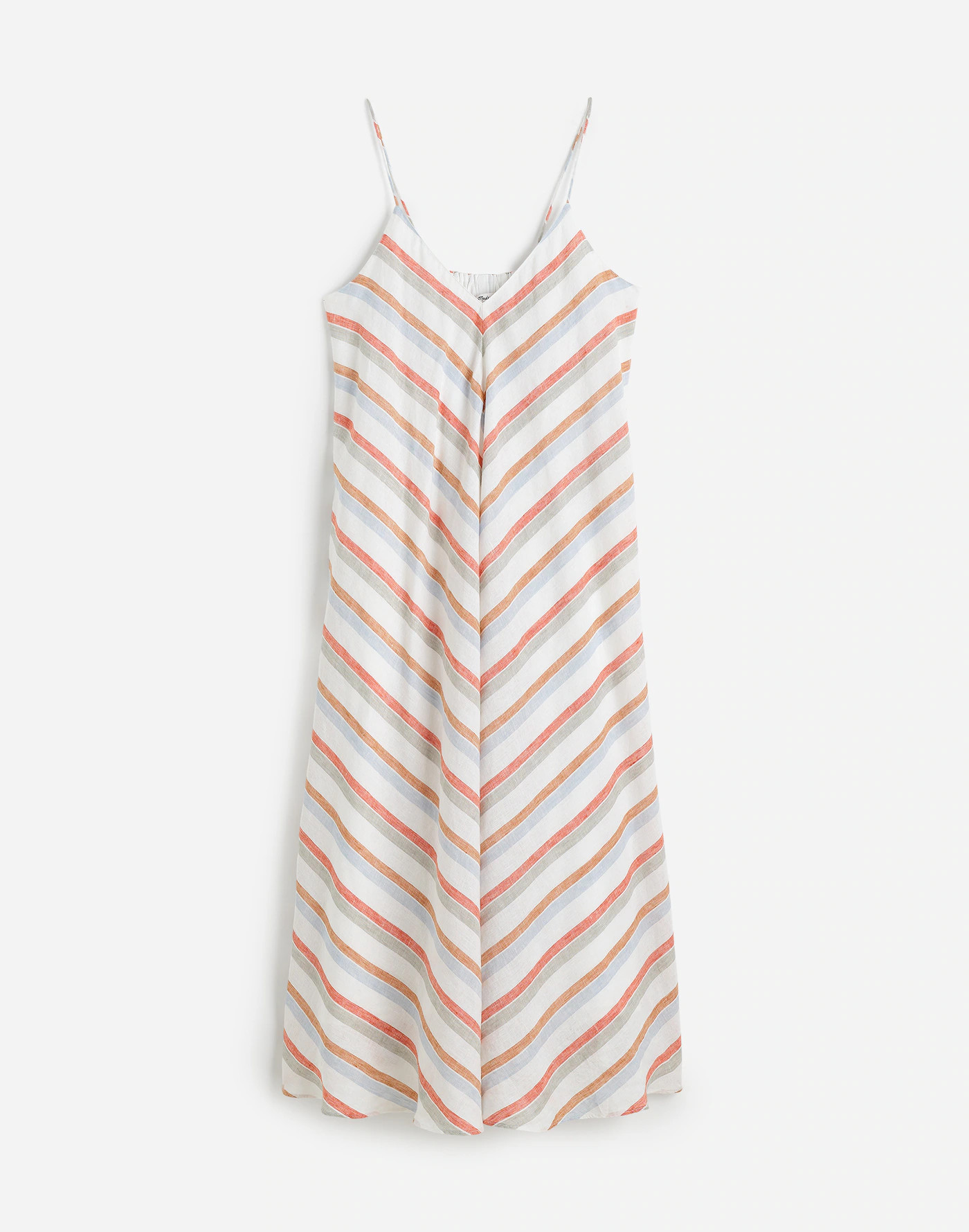 Striped V-Neck Midi Dress in 100% Linen | Madewell | Madewell