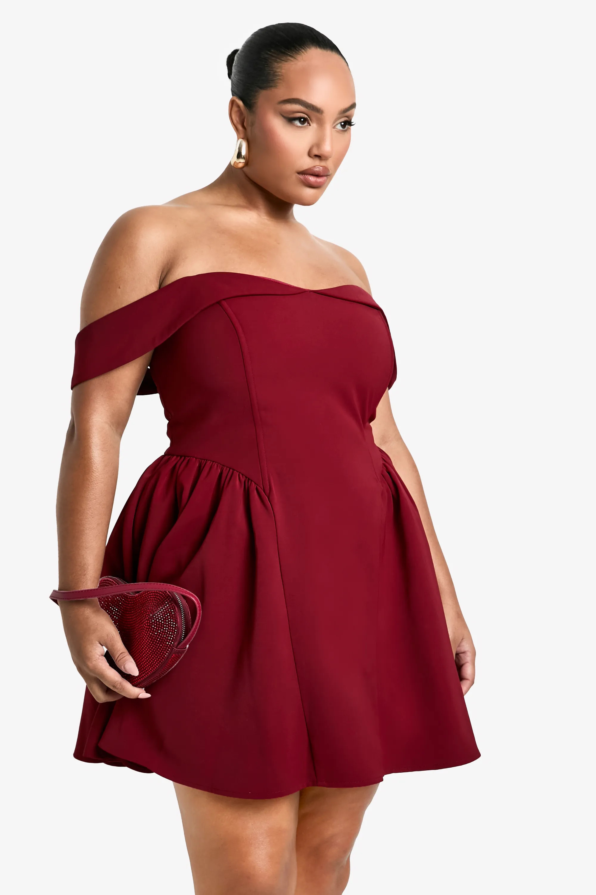 Plus Off The Shoulder Pleated Skater Dress | boohoo (US & Canada)
